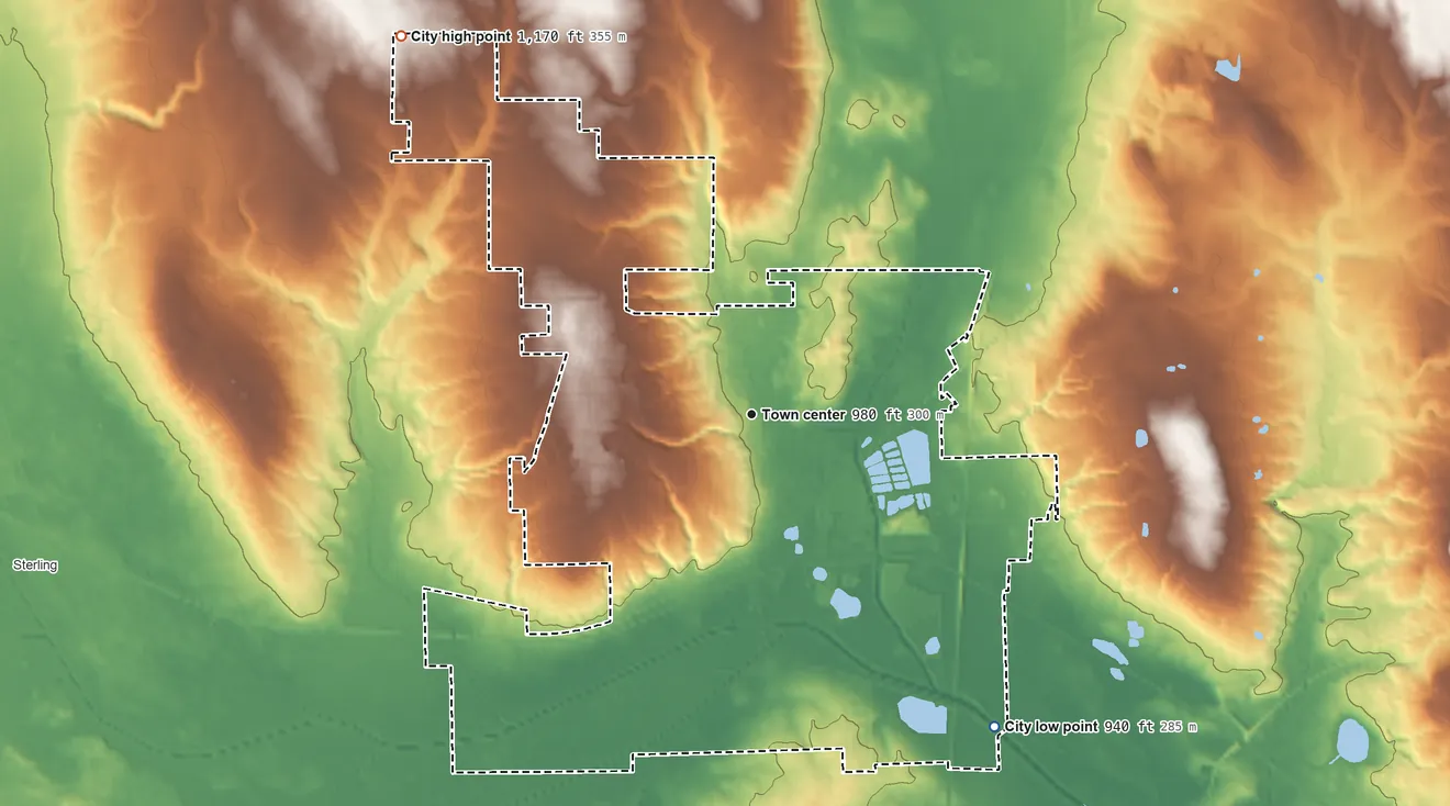 Topographic elevation map of Rittman, Ohio, shaded from 940 ft on the southeast side to 1,170 ft on the northwest side