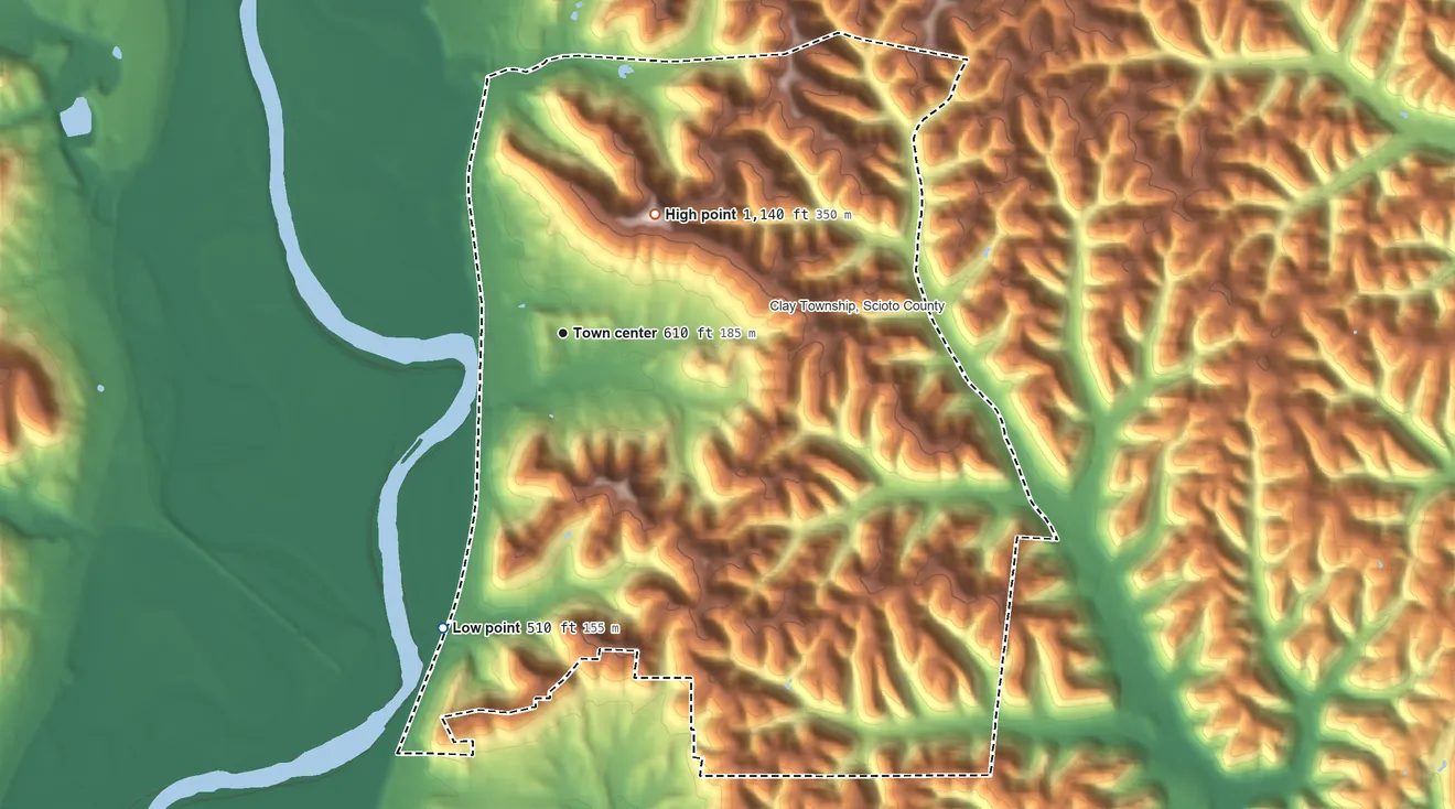 Topographic elevation map of Rosemount, Ohio, shaded from 510 ft on the south side to 1,140 ft on the northeast side