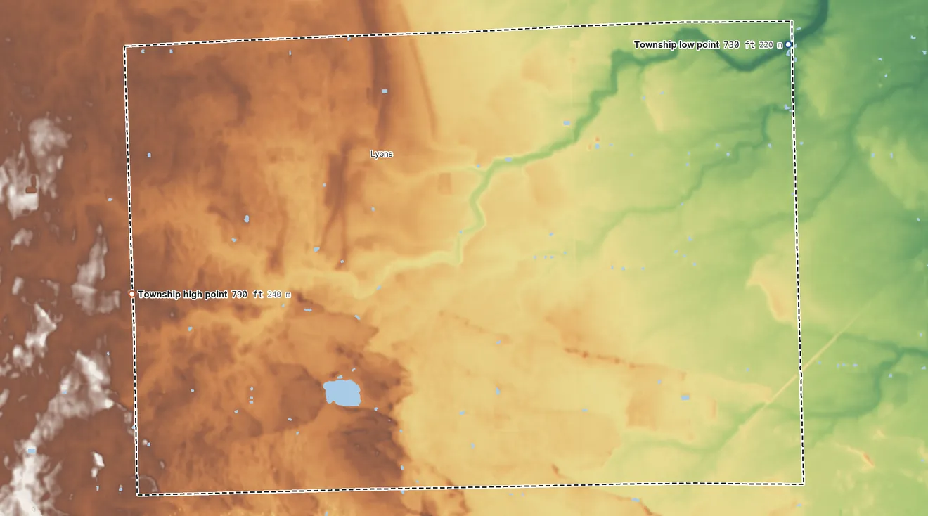 Topographic elevation map of Royalton Township, Ohio, shaded from 730 ft on the northeast side to 790 ft on the west side