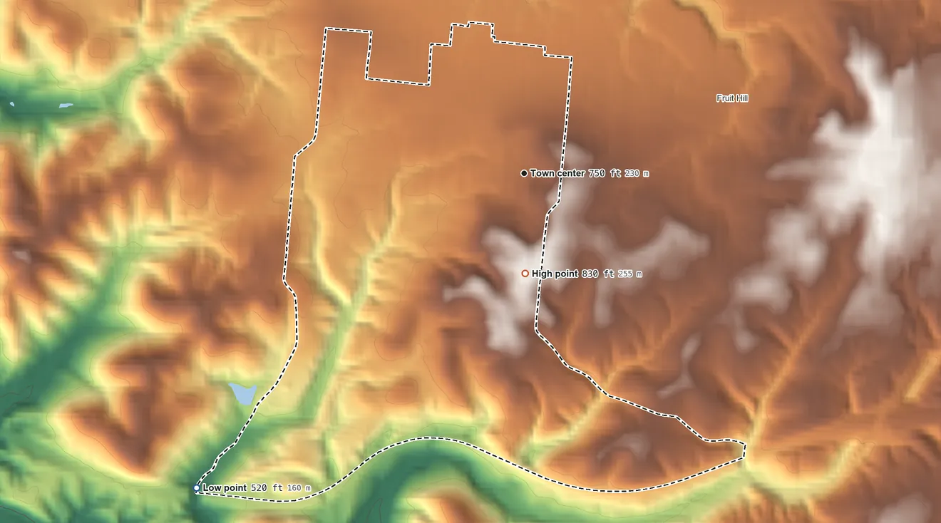 Topographic elevation map of Salem Heights, Ohio, shaded from 520 ft on the southwest side to 830 ft on the south side