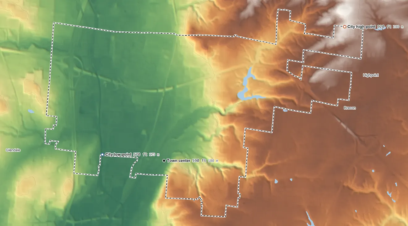 Topographic elevation map of Sharonville, Ohio, shaded from 570 ft on the west side to 920 ft on the northeast side