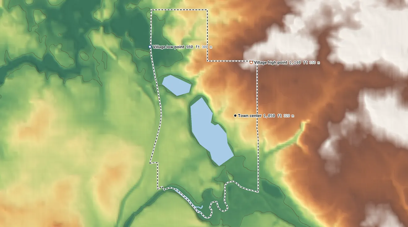Topographic elevation map of Silver Lake, Ohio, shaded from 980 ft on the northwest side to 1,140 ft on the north side