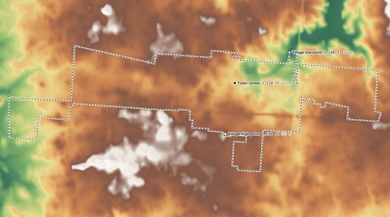 Topographic elevation map of St. Paris, Ohio, shaded from 1,180 ft on the northeast side to 1,240 ft on the south side