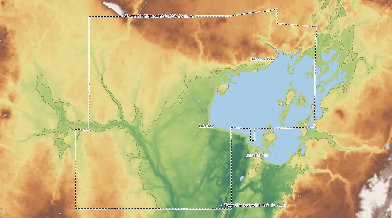 Topographic elevation map of Stokes Township, Ohio, shaded from 980 ft on the south side to 1,060 ft on the northwest side