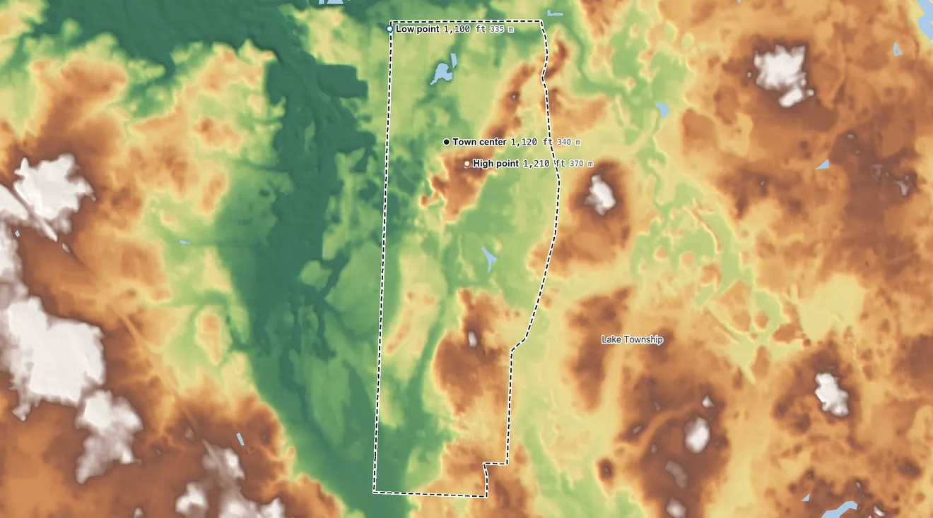 Topographic elevation map of Uniontown, Ohio, shaded from 1,100 ft on the northwest side to 1,210 ft near the middle