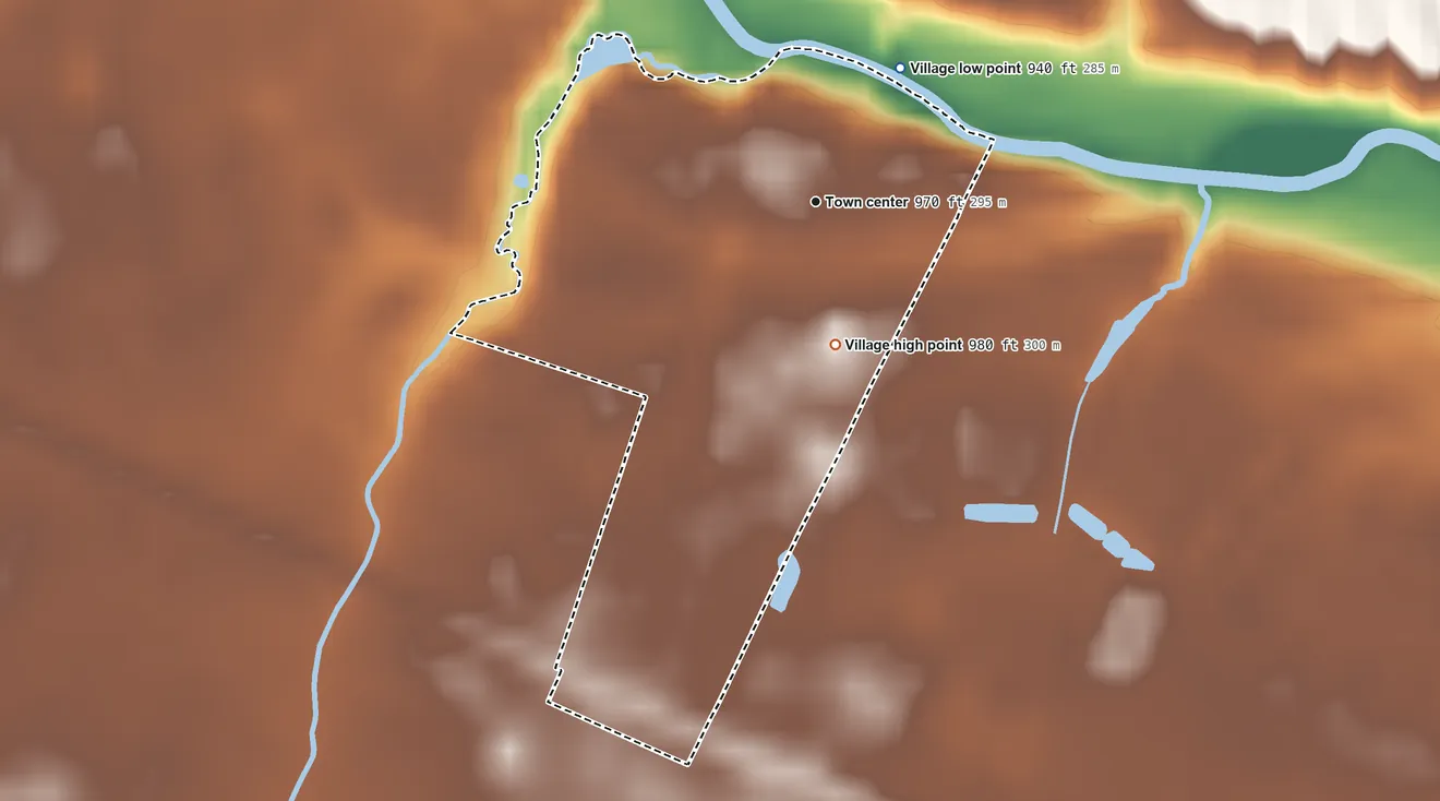 Topographic elevation map of Unionville Center, Ohio, shaded from 940 ft on the northeast side to 980 ft on the south side