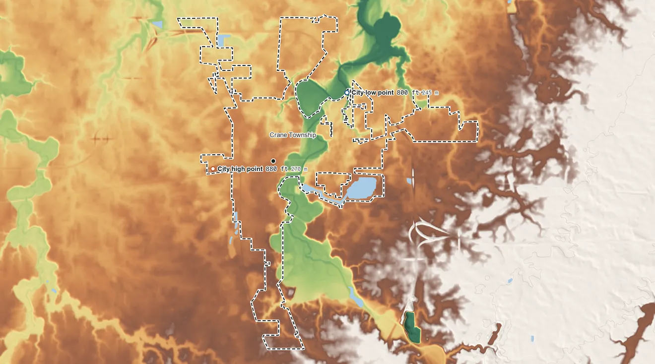 Topographic elevation map of Upper Sandusky, Ohio, shaded from 800 ft on the northeast side to 880 ft on the west side
