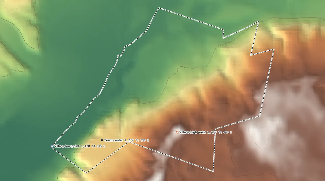 Topographic elevation map of Valley Hi, Ohio, shaded from 1,130 ft on the west side to 1,450 ft on the east side