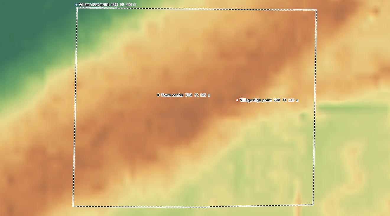 Topographic elevation map of Wayne, Ohio, shaded from 680 ft on the northwest side to 700 ft on the east side