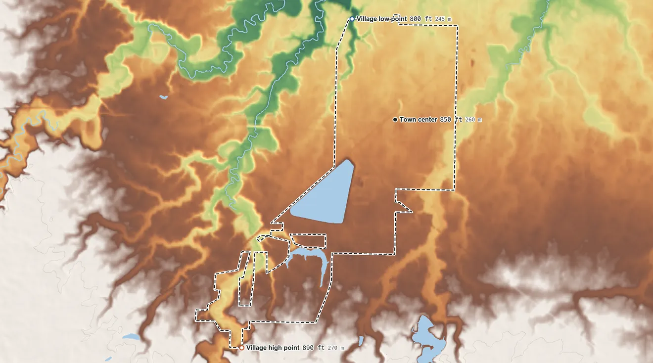 Topographic elevation map of Wellington, Ohio, shaded from 800 ft on the northwest side to 890 ft on the southwest side