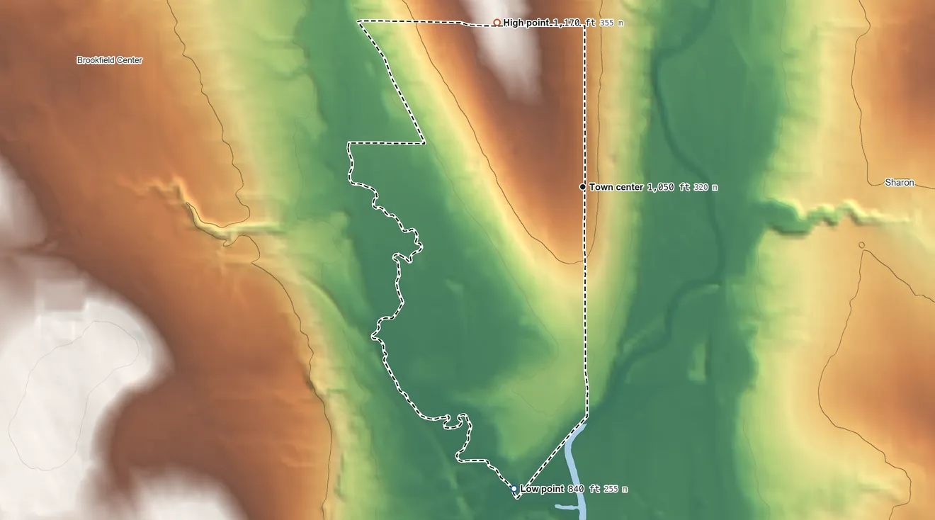 Topographic elevation map of West Hill, Ohio, shaded from 840 ft on the south side to 1,170 ft on the northwest side