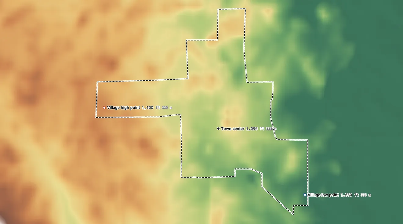Topographic elevation map of West Manchester, Ohio, shaded from 1,080 ft on the southeast side to 1,100 ft on the west side
