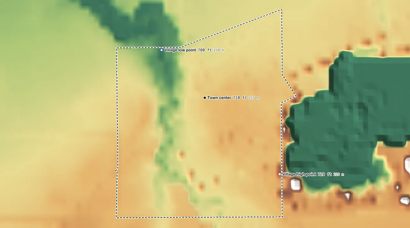 Topographic elevation map of West Millgrove, Ohio, shaded from 700 ft on the northwest side to 720 ft on the southeast side