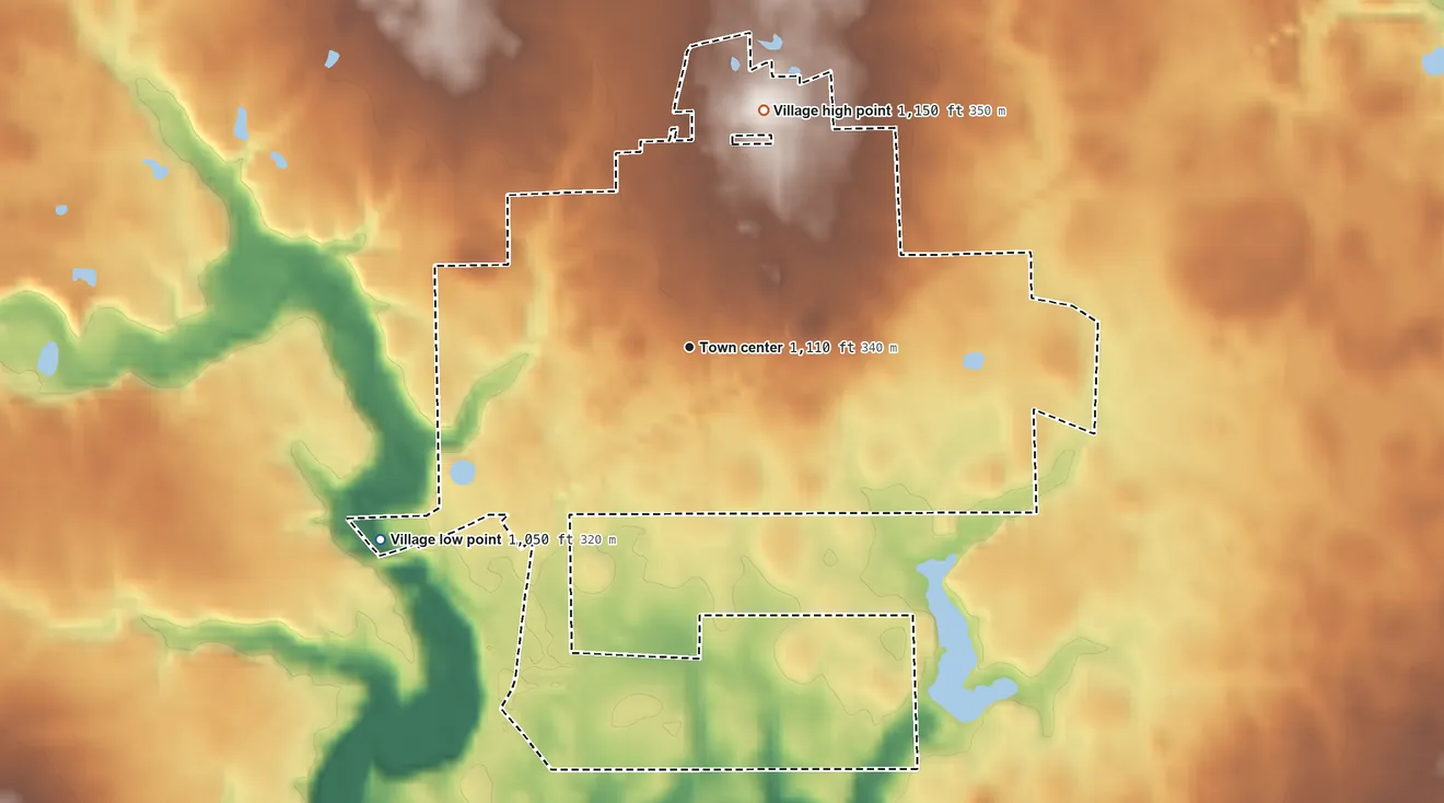 Topographic elevation map of West Salem, Ohio, shaded from 1,050 ft on the southwest side to 1,150 ft on the north side