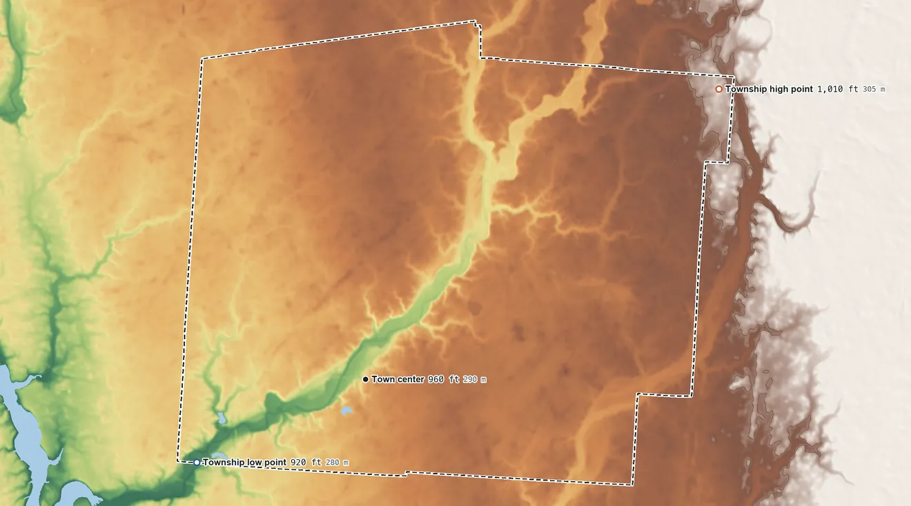 Topographic elevation map of Westfield Township, Morrow County, Ohio, shaded from 920 ft on the southwest side to 1,010 ft on the northeast side
