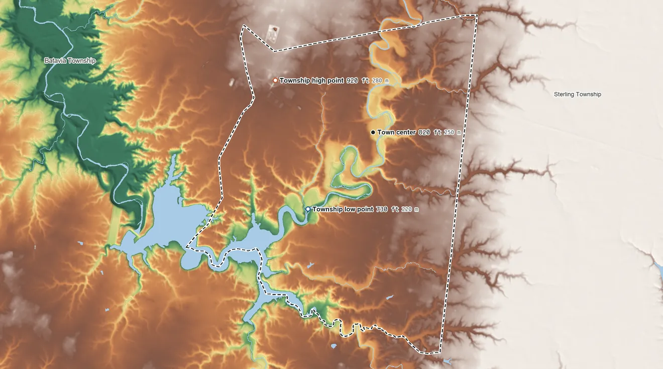 Topographic elevation map of Williamsburg Township, Ohio, shaded from 730 ft on the southwest side to 920 ft on the northwest side