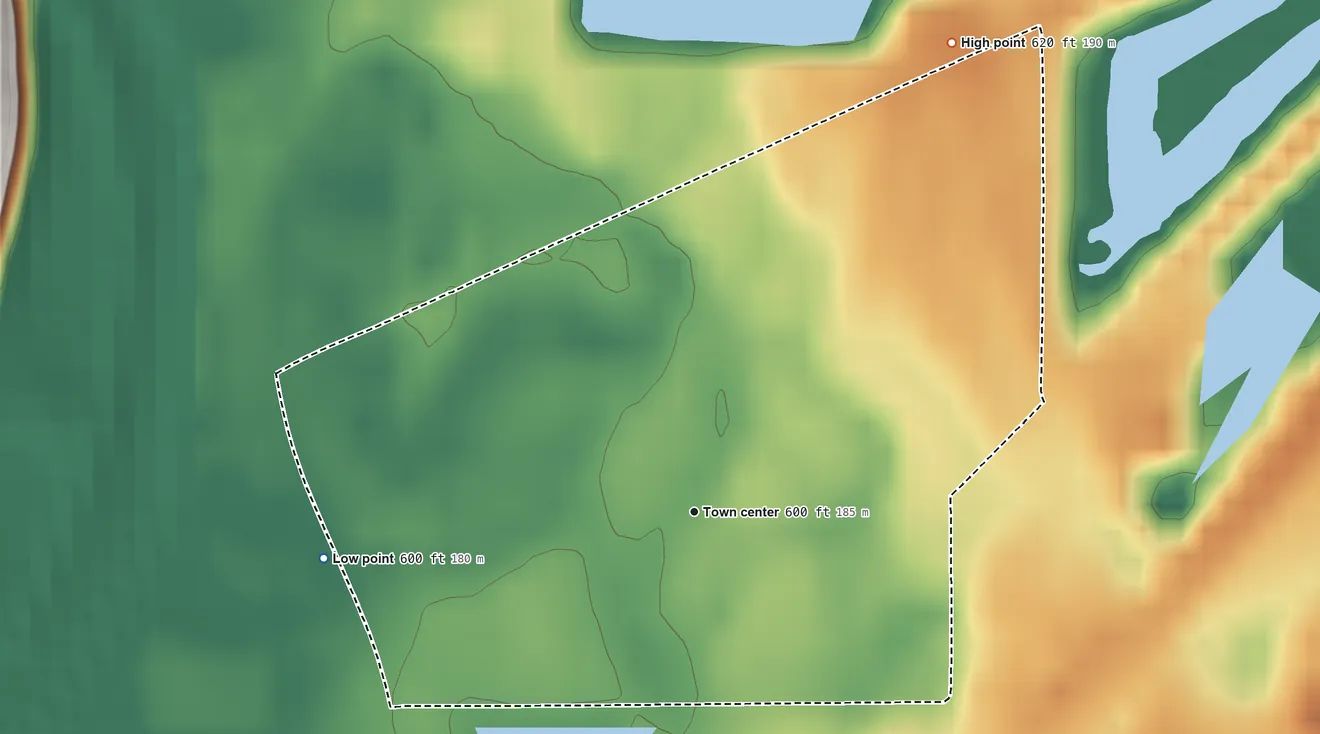 Topographic elevation map of Williamsdale, Ohio, shaded from 600 ft on the west side to 620 ft on the northeast side