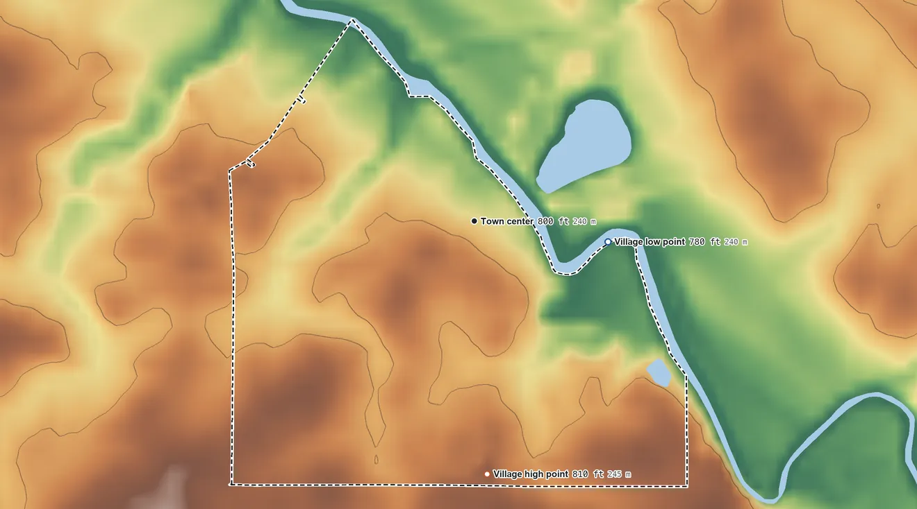 Topographic elevation map of Willshire, Ohio, shaded from 780 ft on the east side to 810 ft on the south side