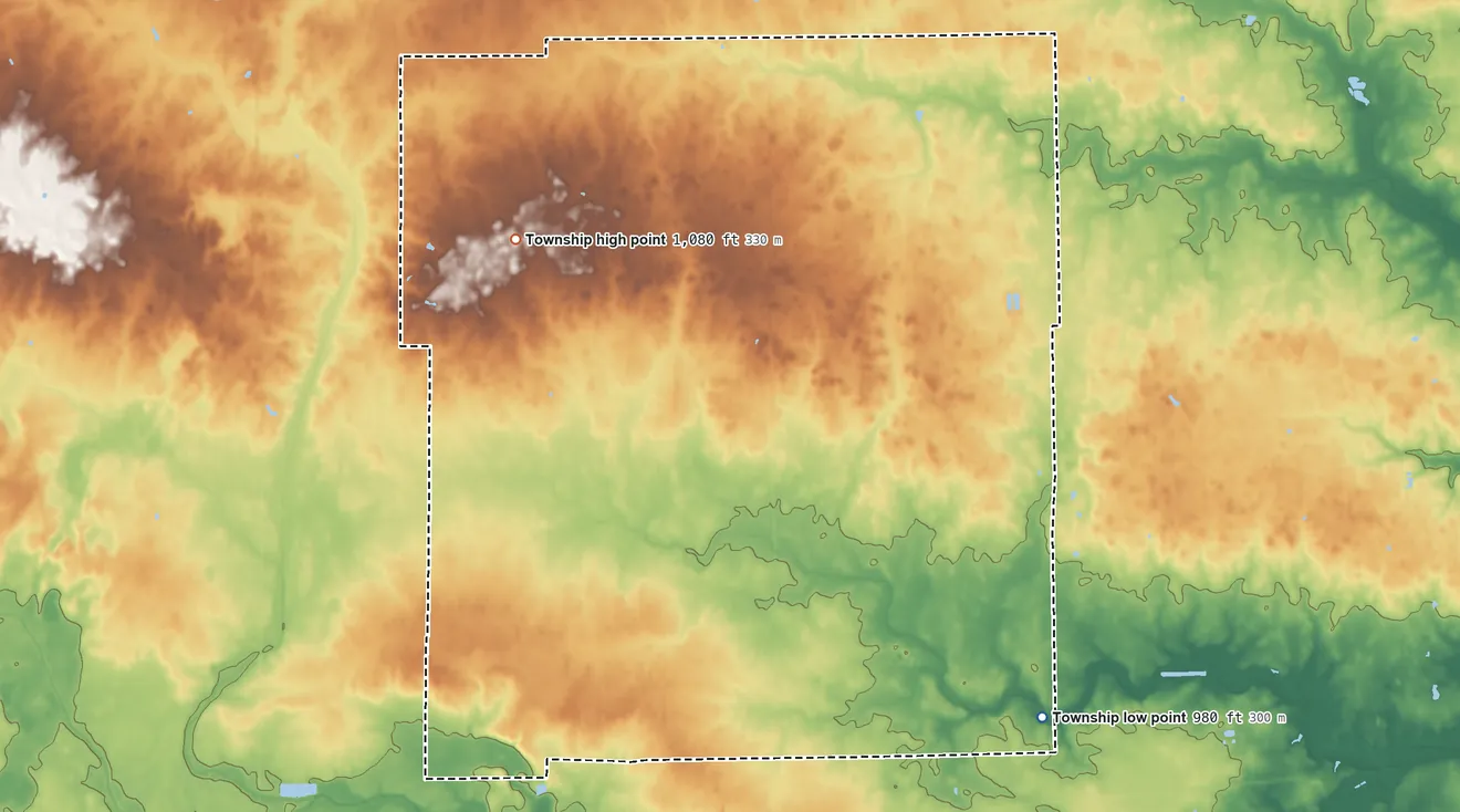 Topographic elevation map of York Township, Darke County, Ohio, shaded from 980 ft on the southeast side to 1,080 ft on the northwest side