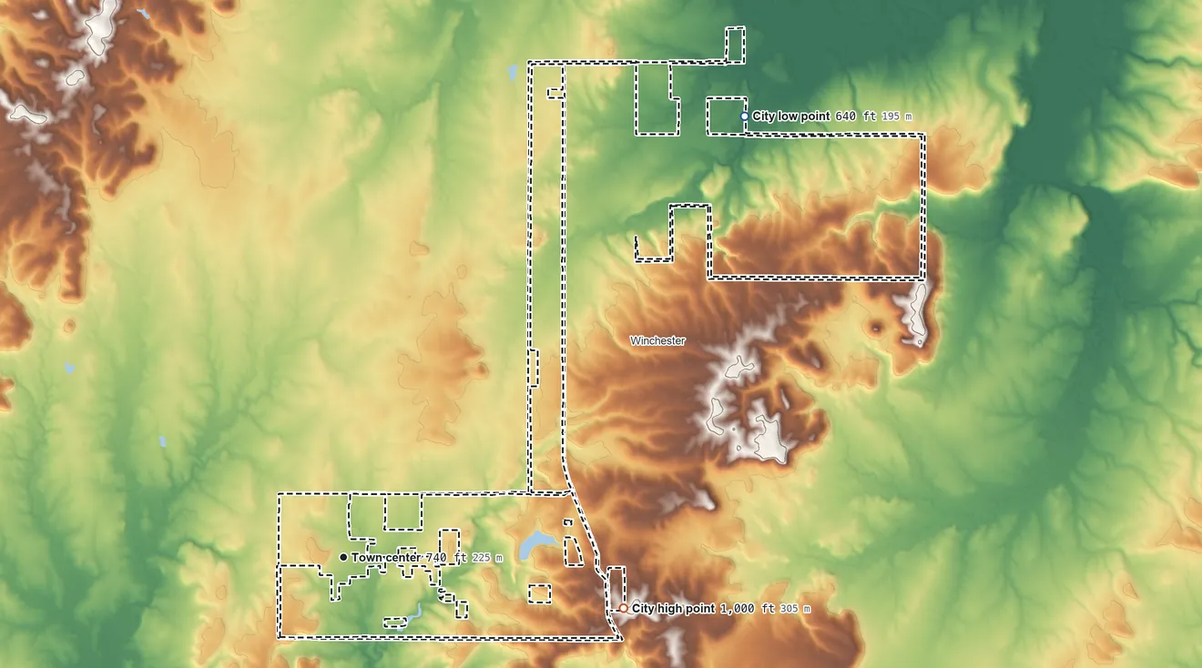 Topographic elevation map of Beggs, Oklahoma, shaded from 640 ft on the northeast side to 1,000 ft on the east side