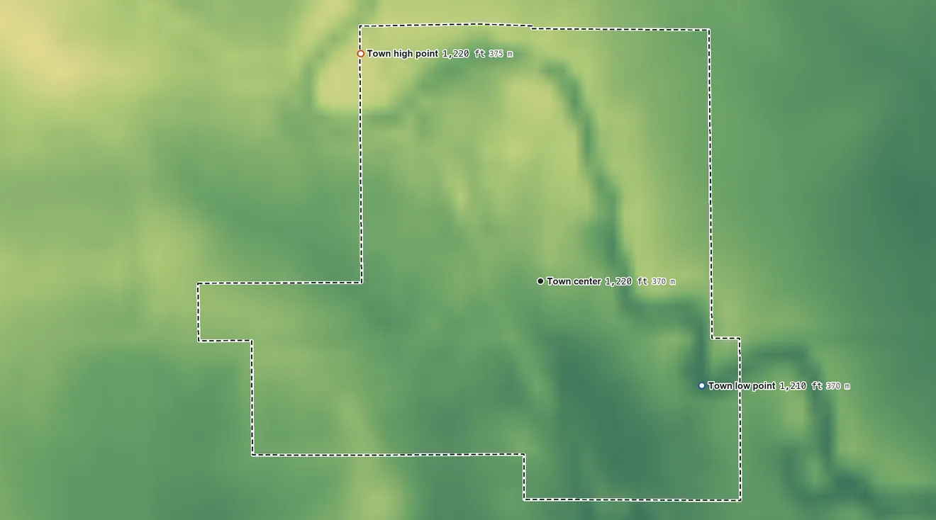 Topographic elevation map of Burlington, Oklahoma, shaded from 1,210 ft on the southeast side to 1,220 ft on the northwest side