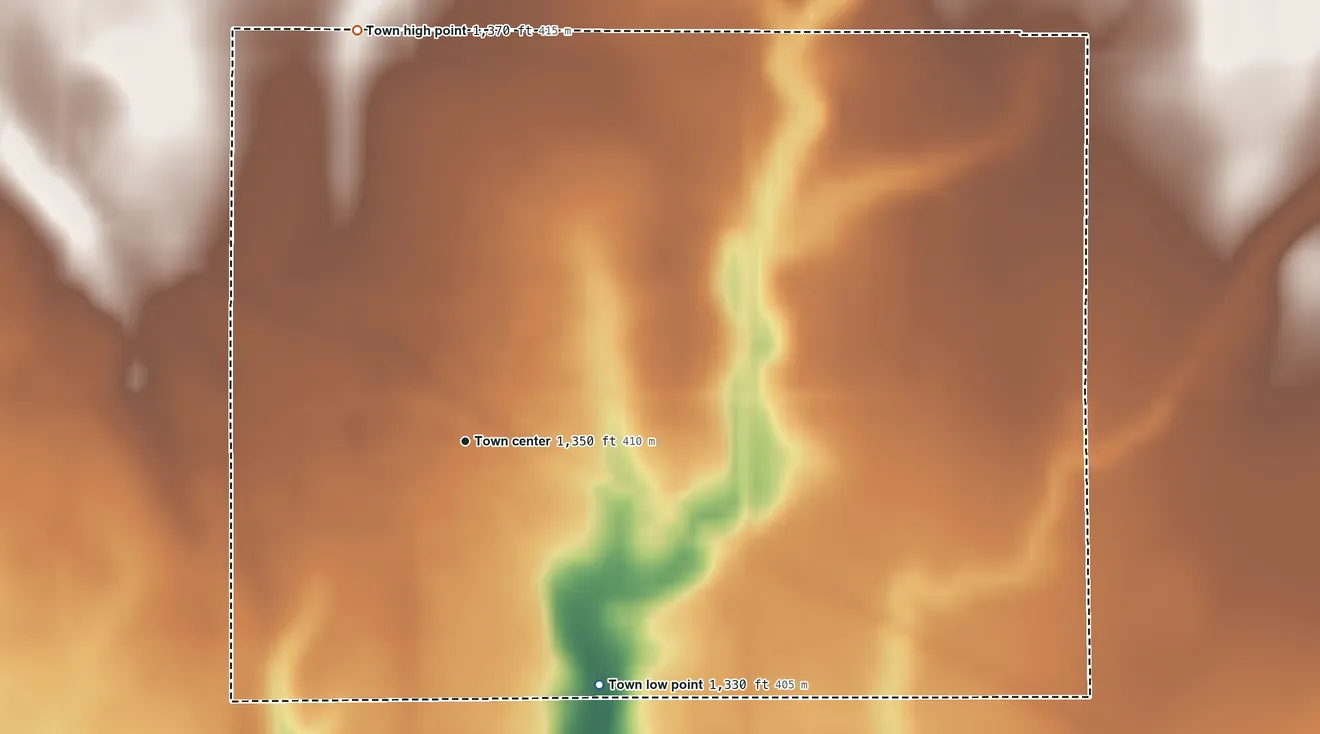 Topographic elevation map of Carrier, Oklahoma, shaded from 1,330 ft on the southeast side to 1,370 ft on the north side