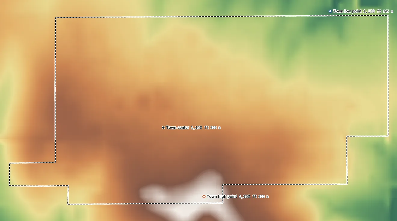 Topographic elevation map of Chattanooga, Oklahoma, shaded from 1,130 ft on the northeast side to 1,160 ft on the southeast side