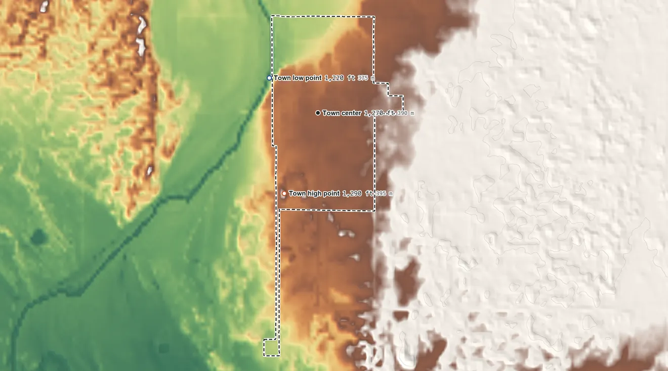 Topographic elevation map of Cleo Springs, Oklahoma, shaded from 1,220 ft on the northwest side to 1,290 ft on the southwest side