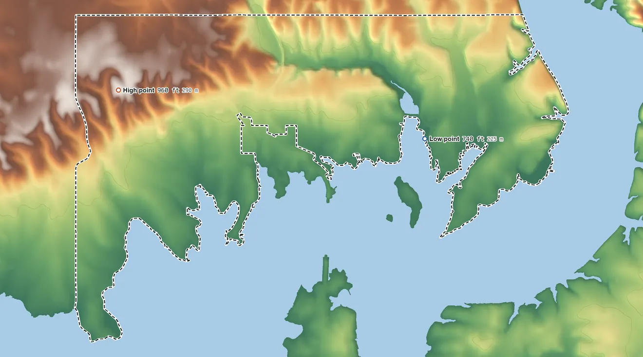 Topographic elevation map of Copeland, Oklahoma, shaded from 740 ft near the middle to 960 ft on the west side