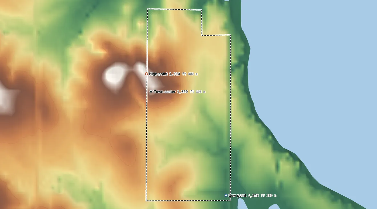 Topographic elevation map of Edgewater Park, Oklahoma, shaded from 1,240 ft on the southeast side to 1,310 ft near the middle