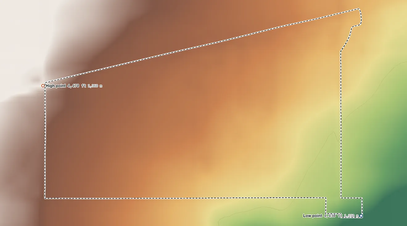 Topographic elevation map of Felt, Oklahoma, shaded from 4,430 ft on the southeast side to 4,470 ft on the west side