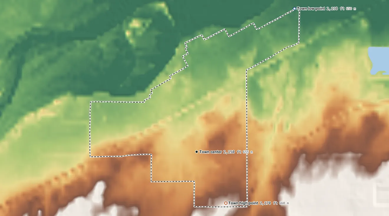 Topographic elevation map of Gage, Oklahoma, shaded from 2,130 ft on the northeast side to 2,170 ft on the southeast side