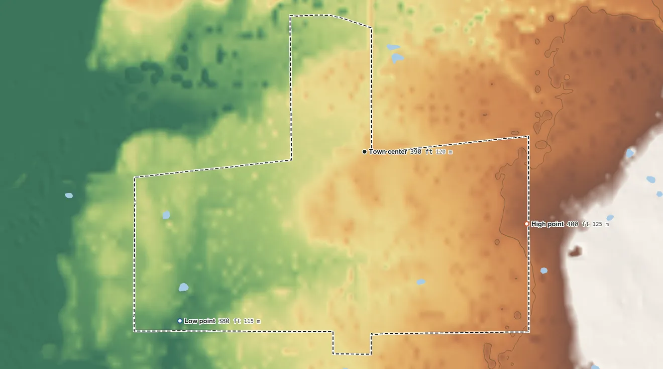 Topographic elevation map of Golden, Oklahoma, shaded from 380 ft on the southwest side to 400 ft on the southeast side