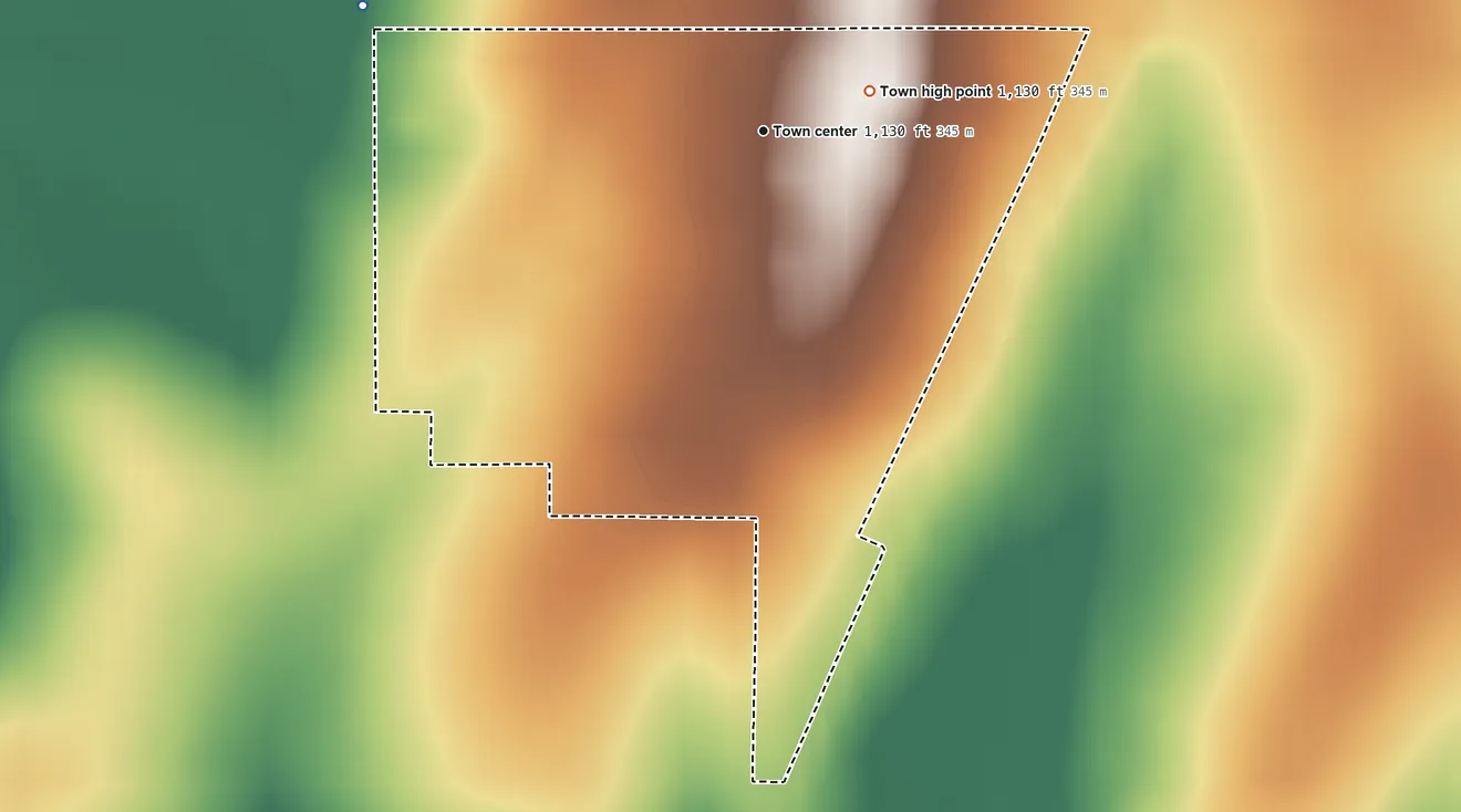 Topographic elevation map of Kildare, Oklahoma, shaded from 1,100 ft on the west side to 1,130 ft on the east side