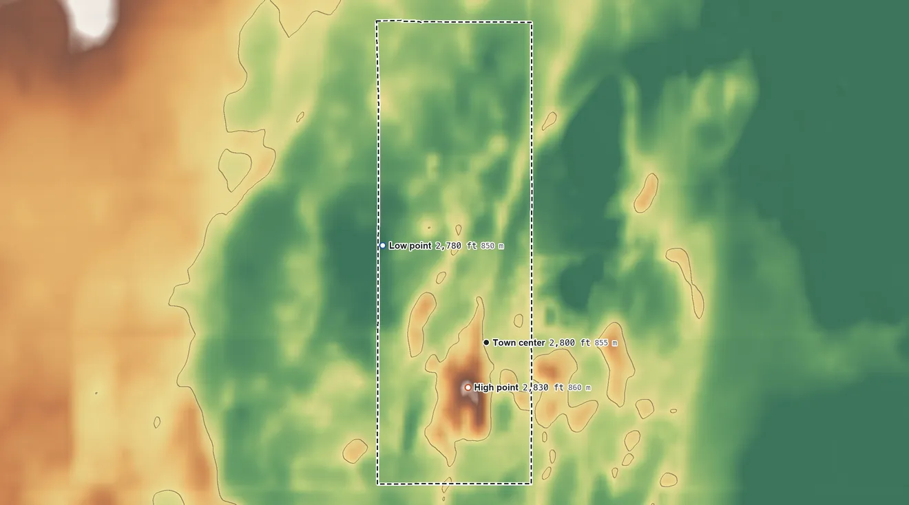 Topographic elevation map of Little Ponderosa, Oklahoma, shaded from 2,780 ft on the northwest side to 2,830 ft near the middle