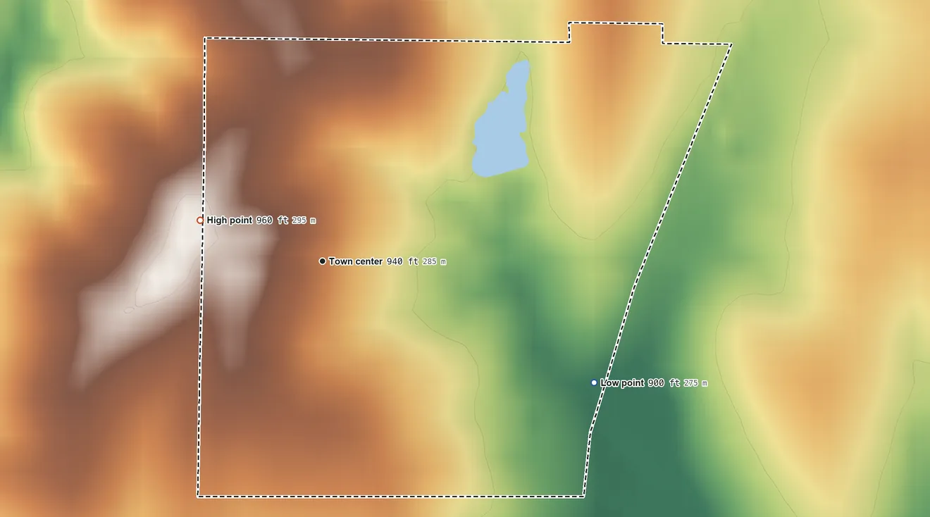 Topographic elevation map of Quay, Oklahoma, shaded from 900 ft on the southeast side to 960 ft on the west side