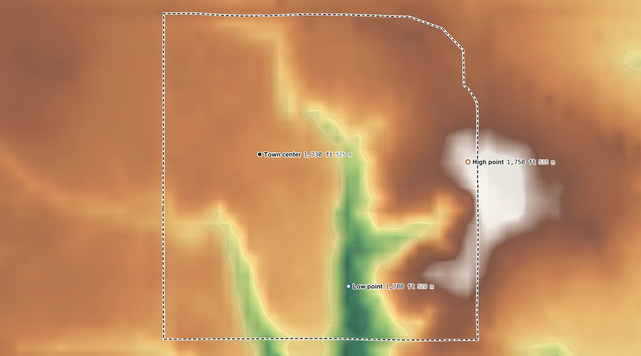 Topographic elevation map of Selman, Oklahoma, shaded from 1,700 ft on the southeast side to 1,750 ft on the east side