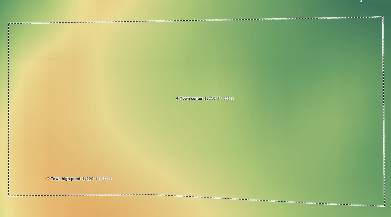 Topographic elevation map of Smith Village, Oklahoma, shaded from 1,200 ft on the northeast side to 1,220 ft on the southwest side