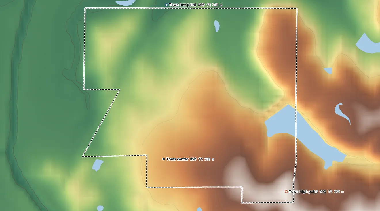 Topographic elevation map of Sparks, Oklahoma, shaded from 800 ft on the north side to 900 ft on the east side