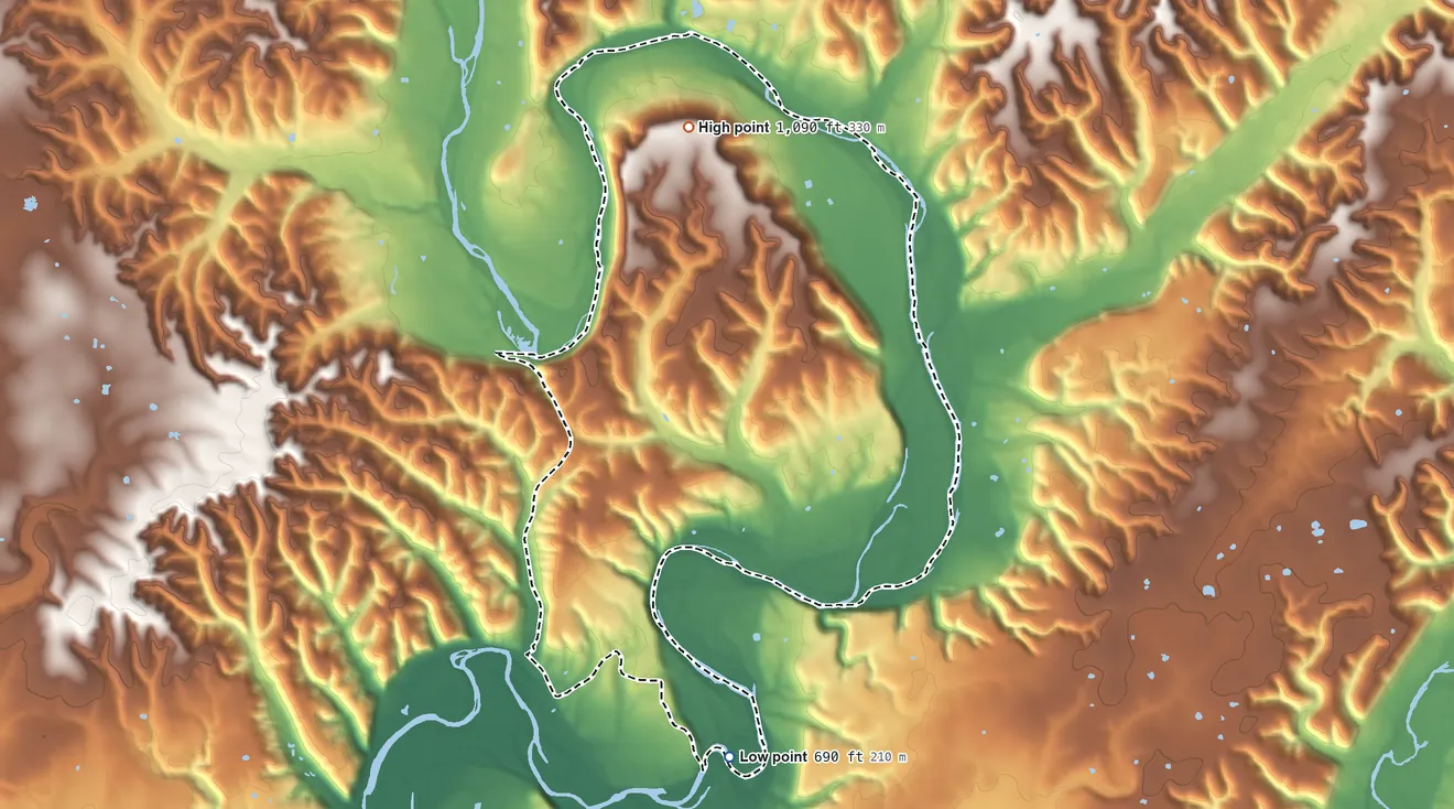 Topographic elevation map of Sparrowhawk, Oklahoma, shaded from 690 ft on the south side to 1,090 ft on Sparrow Hawk Mountain