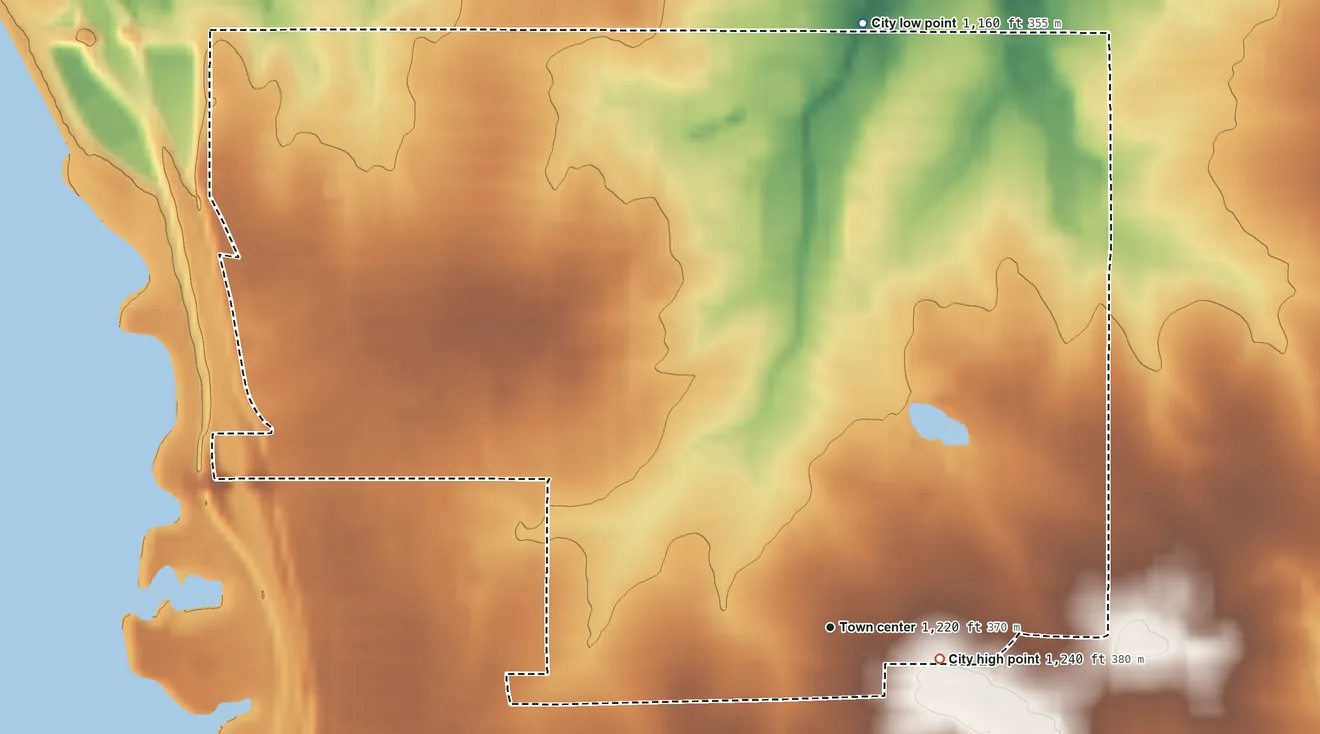 Topographic elevation map of The Village, Oklahoma, shaded from 1,160 ft on the north side to 1,240 ft on the east side