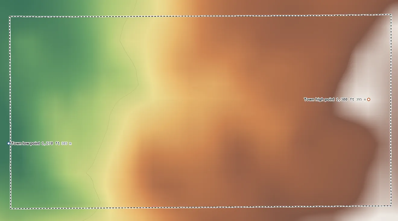 Topographic elevation map of Woodlawn Park, Oklahoma, shaded from 1,270 ft on the southwest side to 1,300 ft on the east side
