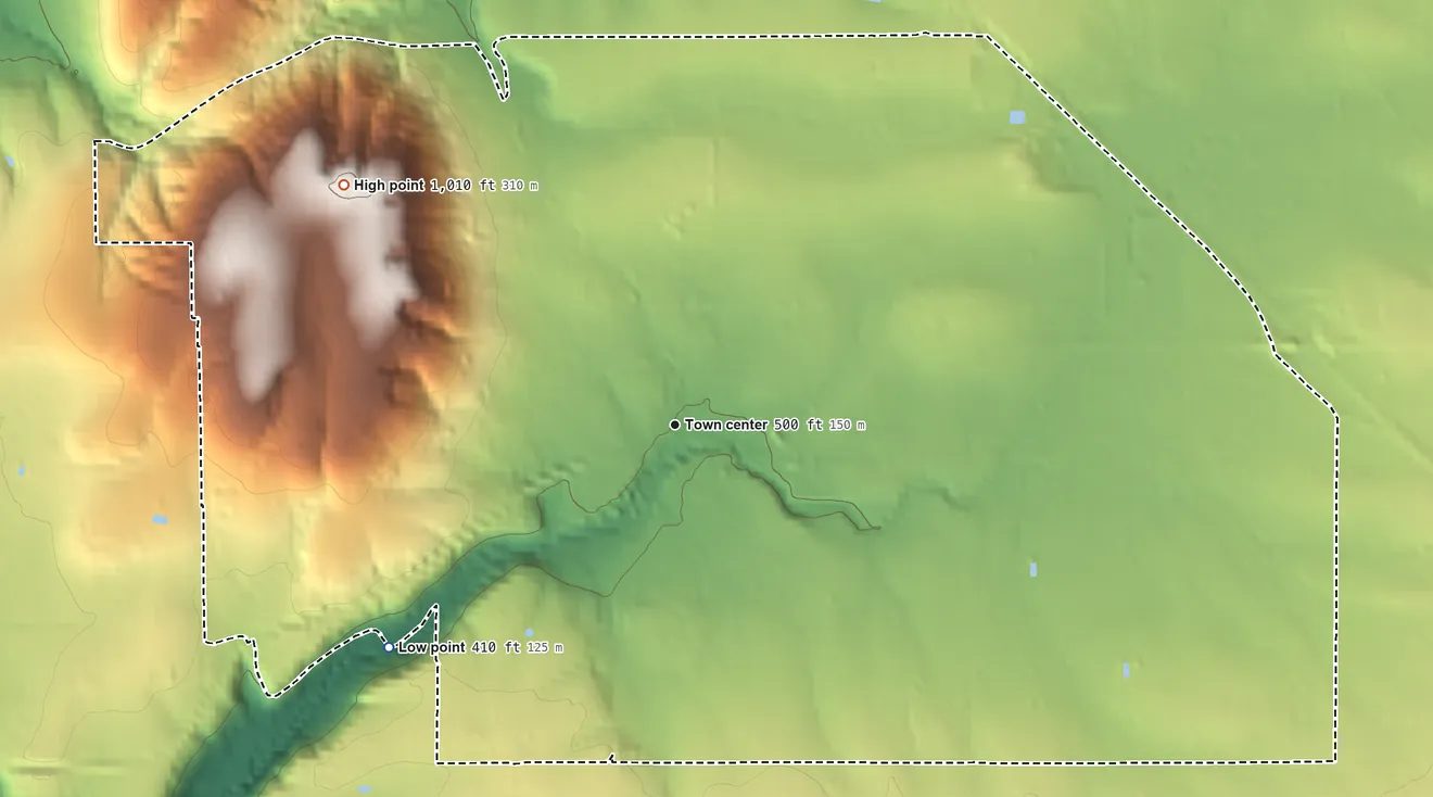 Topographic elevation map of Boring, Oregon, shaded from 410 ft on the southwest side to 1,010 ft on the northwest side