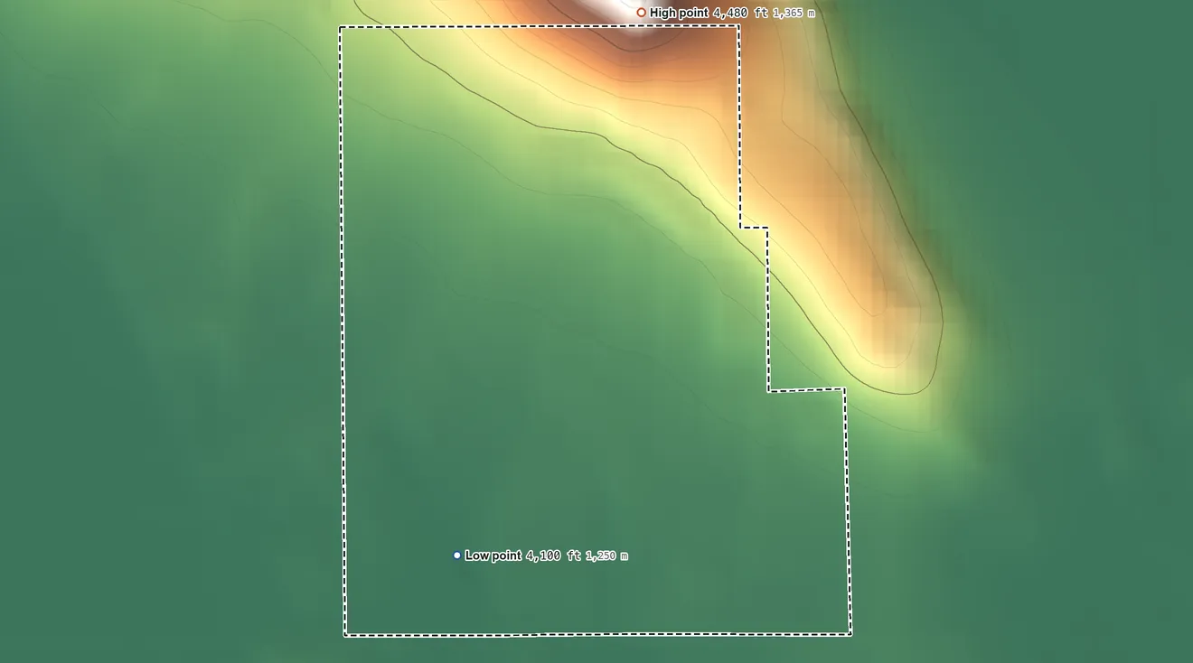 Topographic elevation map of Falcon Heights, Oregon, shaded from 4,100 ft on the southwest side to 4,480 ft on the north side
