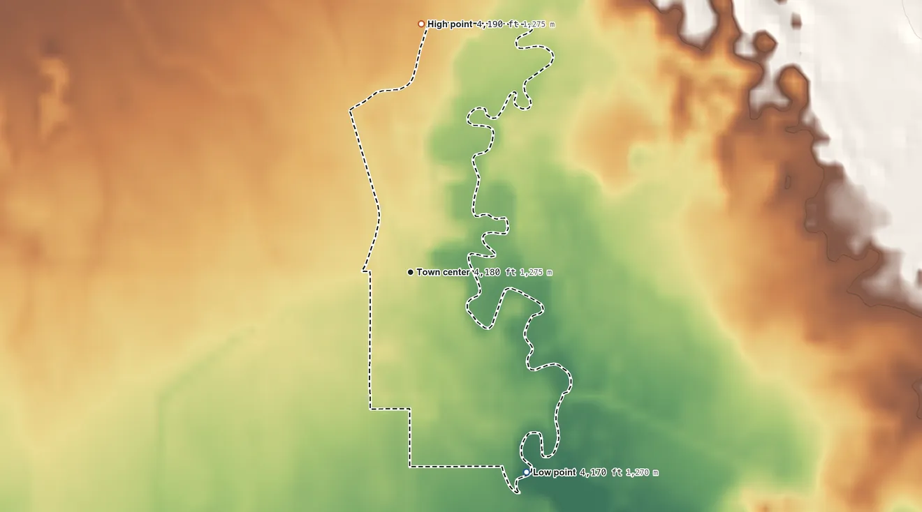 Topographic elevation map of Fort Klamath, Oregon, shaded from 4,170 ft on the southeast side to 4,190 ft on the north edge, below higher ground just outside