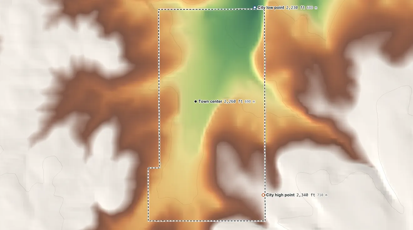 Topographic elevation map of Grass Valley, Oregon, shaded from 2,230 ft on the northeast side to 2,340 ft on the southeast side