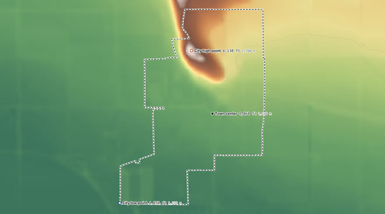 Topographic elevation map of Malin, Oregon, shaded from 4,050 ft on the southwest side to 4,130 ft on the north edge, below higher ground just outside