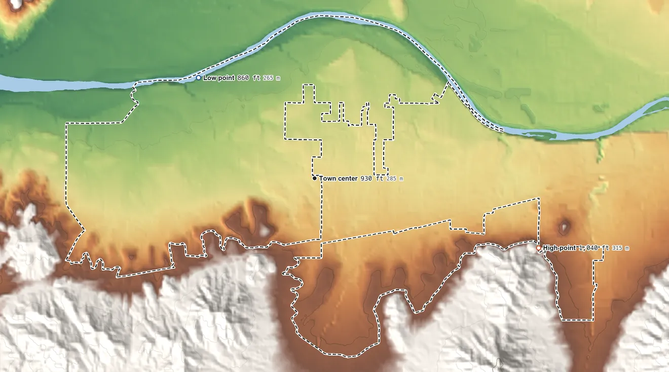 Topographic elevation map of Redwood, Oregon, shaded from 860 ft on the northwest side to 1,040 ft on the east edge, below higher ground just outside