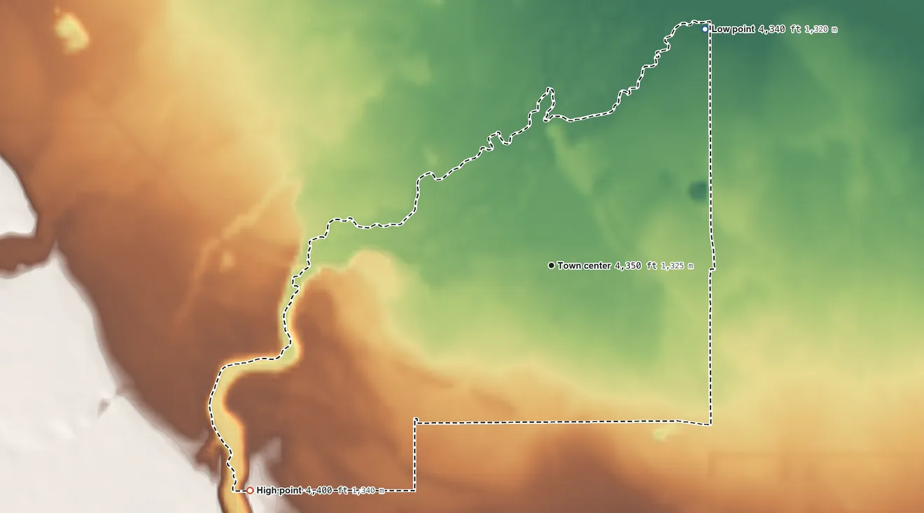 Topographic elevation map of Silver Lake, Oregon, shaded from 4,340 ft on the northeast side to 4,400 ft on the southwest side