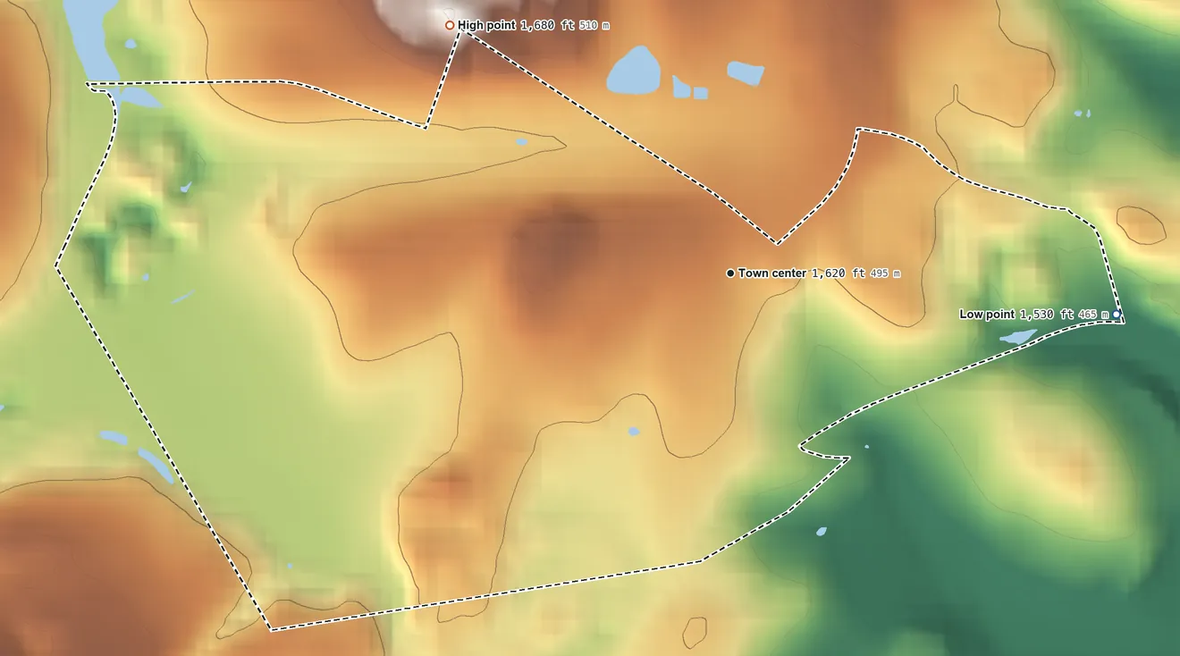 Topographic elevation map of Allport, Pennsylvania, shaded from 1,530 ft on the east side to 1,680 ft on the northwest side